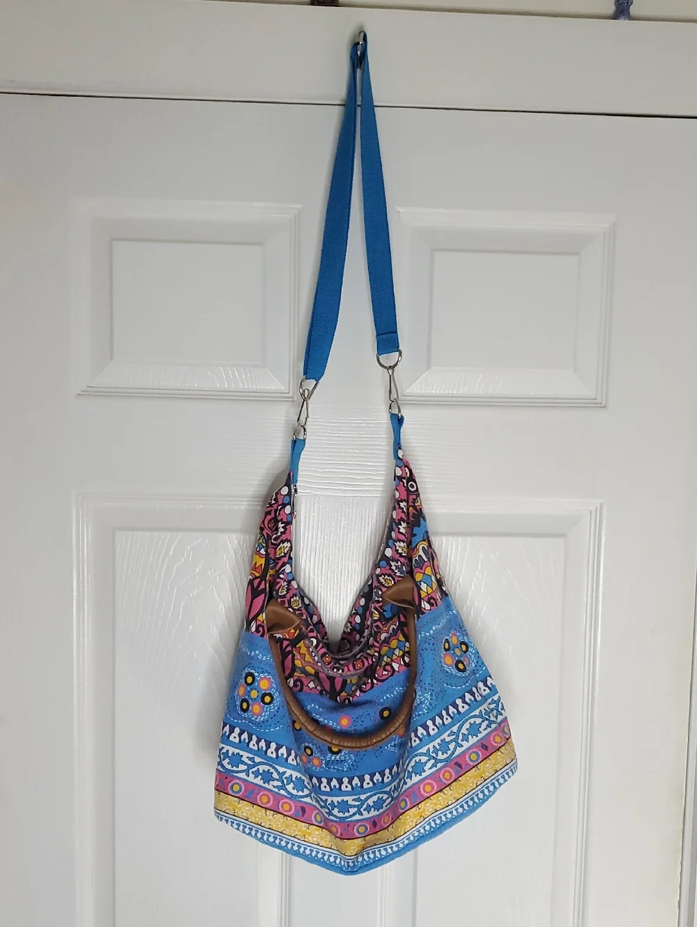 Blue Patterned Boho Shoulder Bag - Unbranded